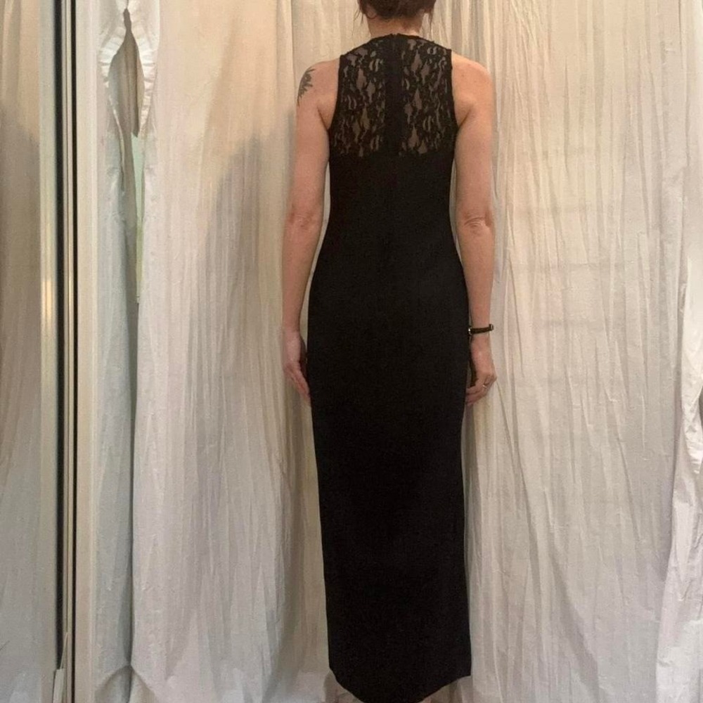 Black Lace Maxi Dress Vintage‎ 90s Jump Front Slits Formal Size XS Goth Y2K - Picture 5 of 8